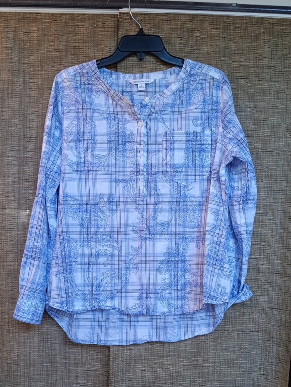 croft & barrow Blue and White Plaid Paisley Button-Front Cotton Women's Shirt